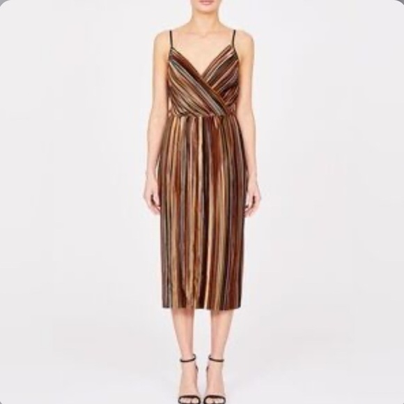 Amanda Uprichard Sleeveless Midi Dress Size S Striped V Neck - Picture 1 of 11